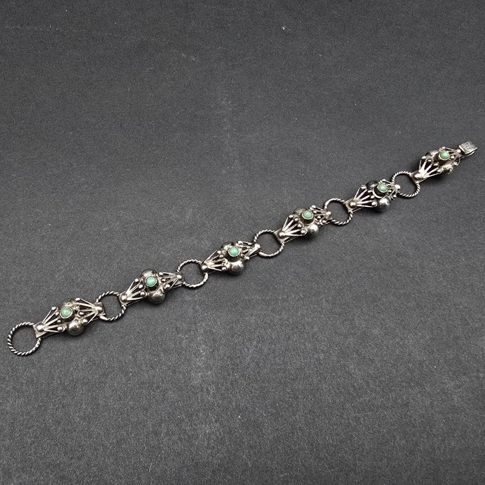 Vintage Mexican Sterling Silver 925 Turquoise Link Bracelet Mexico 7.25in